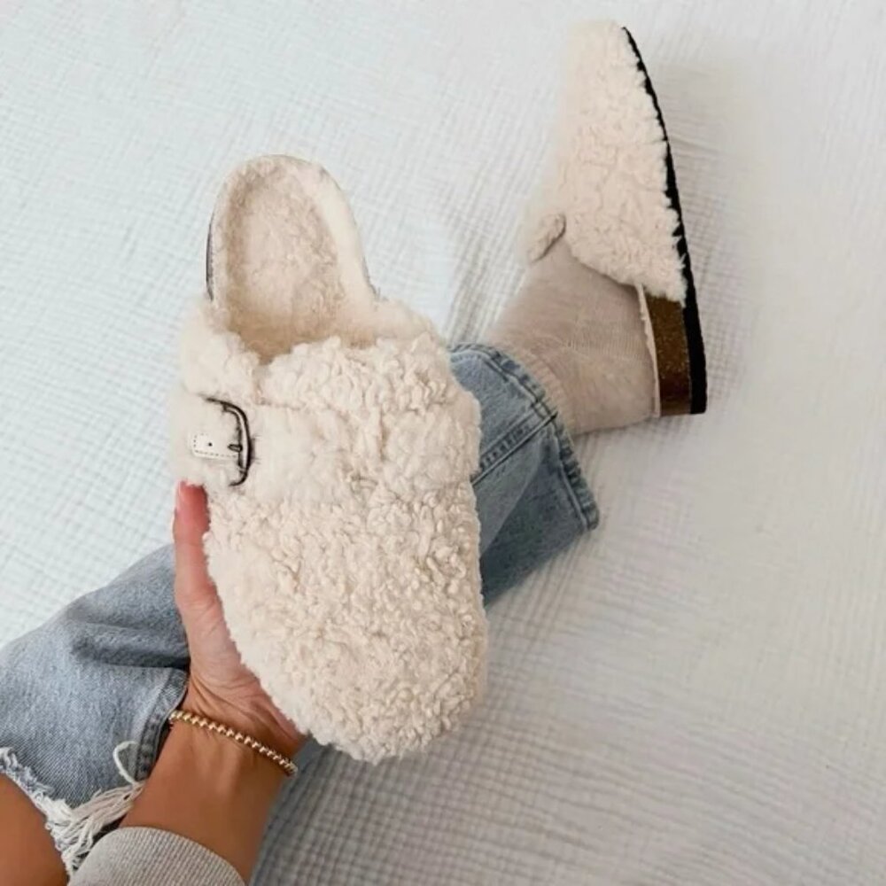 NEW Women's Nyla Faux Shearling Clog Slippers - Auden™ Ivory 11